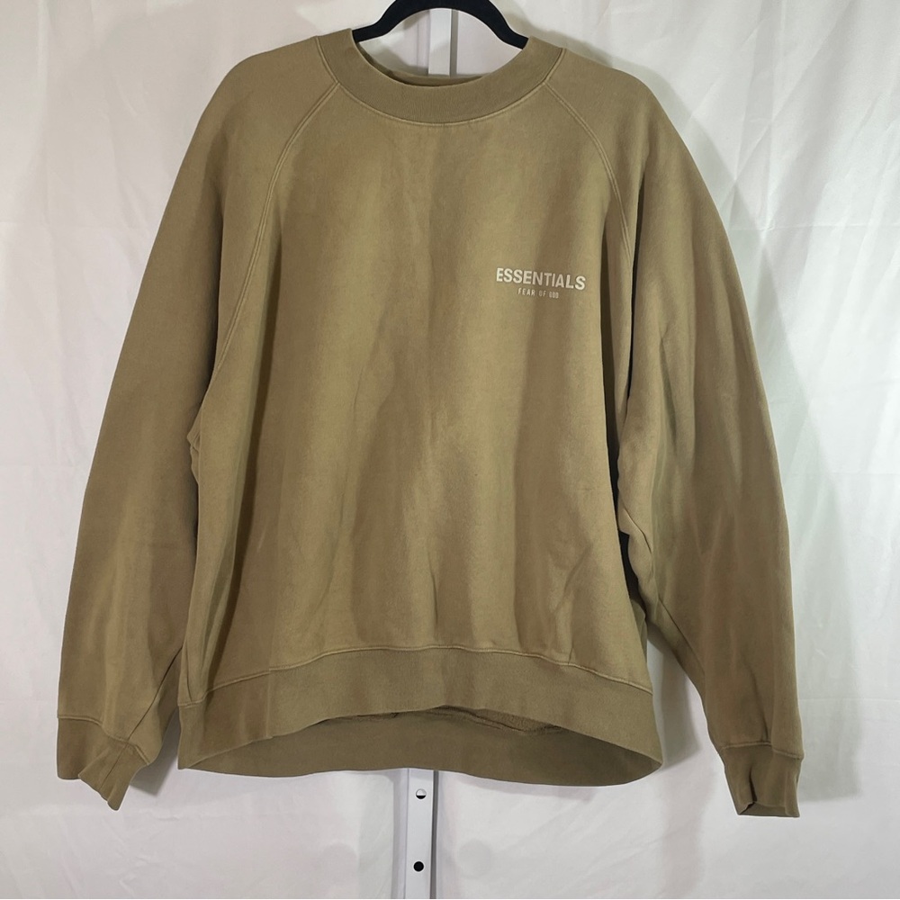 Fear of God Essentials Pullover Crewneck Sweatshirt - Men Size L - Tan/Khaki